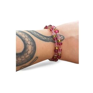 Pink & Gold Beaded Bracelet | Y2K Coquette Fairycore Layering Jewelry